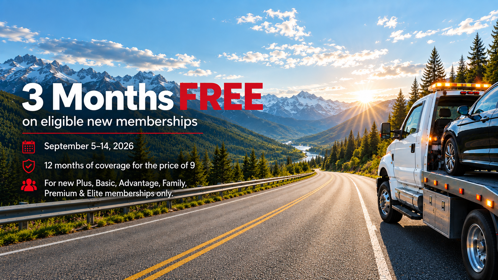 Labour Day offer: 3 months free on eligible new Access Roadside Assistance memberships, September 5 to 14, 2026